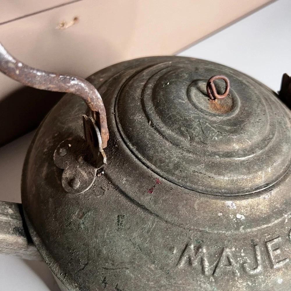 Antique Majestic Copper Tea Kettle Wood Handle Patented‎ May 17 1898 Primitive